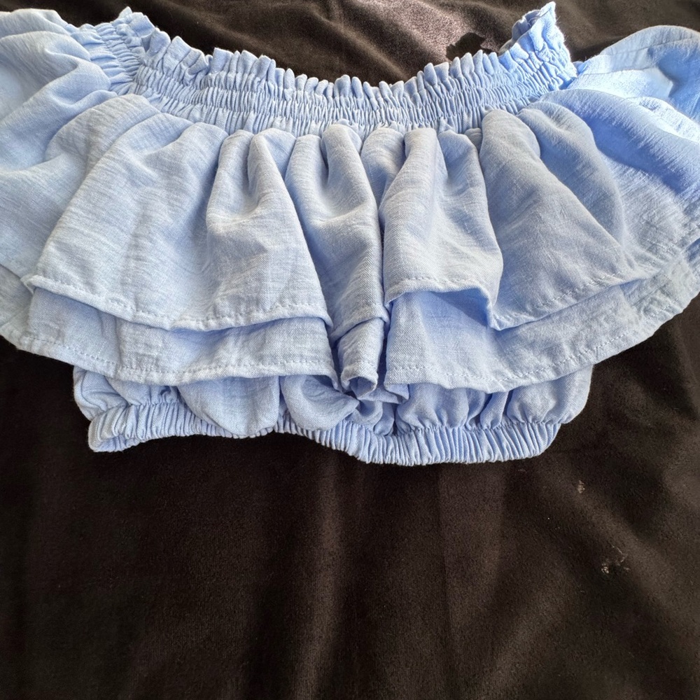ethika Light Blue Off-Shoulder Ruffle Crop Top - Picture 3 of 9